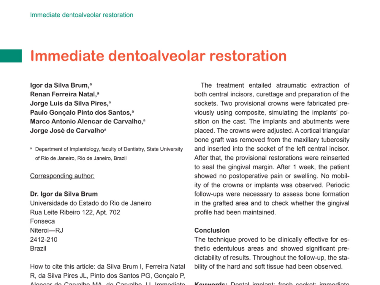 Immediate Dentoalveolar Restoration